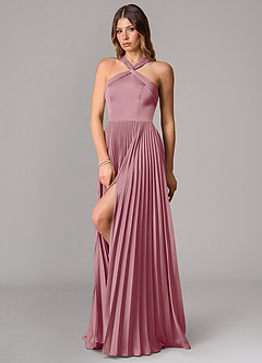 Azazie Afra Bridesmaid Dresses Vintage Mauve A-Line Pleated Stretch Satin Dress image3