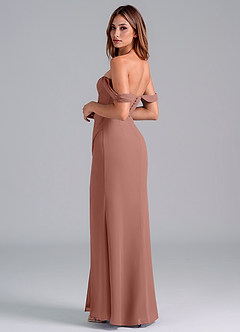 Azazie Asha Bridesmaid Dresses Cedar Rose Sheath Off the Shoulder Chiffon Convertible Dress image2