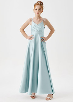 Azazie Avelina Junior A-Linie Plissee Stretch-Satin Kleid Seegrün image3