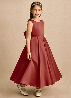 Azazie Cali Blumenmädchenkleider A-Linie Schleifen Matte Satin Kleid Terrakotta image4
