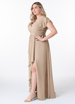 Azazie Omari Bridesmaid Dresses Taupe A-Line Chiffon Dress image3