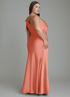 Azazie Yuanna Bridesmaid Dresses Salmon Pink Mermaid One Shoulder Stretch Satin Dress image9