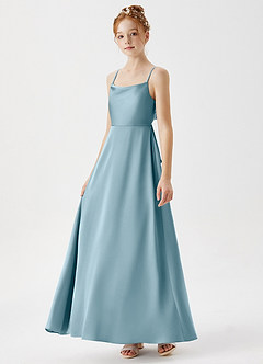 Azazie Shale Junior Moody Blue A-Line Stretch Satin Dress image2