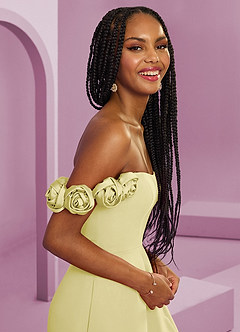 Barbie ♥ Azazie Bridesmaid Dresses Lemon Sorbet A-Line Off the Shoulder Chiffon Convertible Dress image10