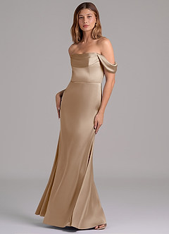 Azazie Miley 신부 들러리 드레스 인어 오프 더 숄더 스트레치 새틴 바닥 길이 드레스 image5