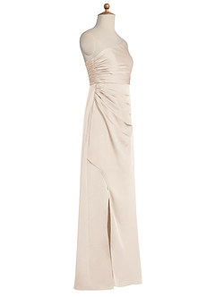 Azazie Eren Junior Vestido de Alabastro Blanco de Satén Elástico de Recto con Plisado image6