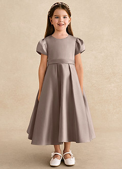 Azazie Princess Flower Girl Dresses Taupe A-Line Pleated Matte Satin Dress image5