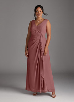 Azazie Manuella Mother of the Bride Dresses Desert Rose A-Line V-Neck Pleated Chiffon Dress image11
