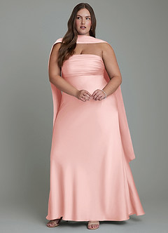 Azazie Saylor Vestidos de damas de honor Vestido Rosa Empolvado de Satén Elástico de Corte Sirena con Palabra de honor image15