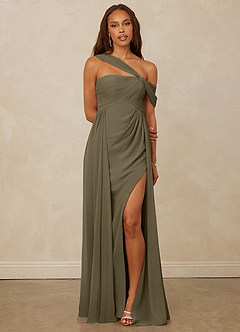 Christian Siriano Bridal for Azazie 1014 Bridesmaid Dresses Willow Green A-Line Off the Shoulder Chiffon Dress image1