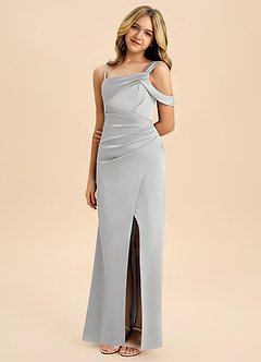 Azazie Wynter Junior Vestido de Plata de Satén Elástico con Plisado image1