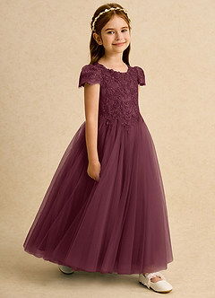Azazie Puff Flower Girl Dresses Cabernet Ball-Gown Lace Tulle Dress image3