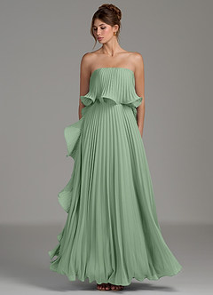Azazie Alexia Robes de demoiselle d'honneur Robe Trapèze en Mousseline de soie Rayé Matcha image6