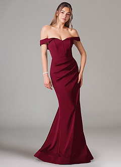 Azazie Everly Bridesmaid Dresses Burgundy Mermaid Off the Shoulder Stretch Satin Convertible Dress image1