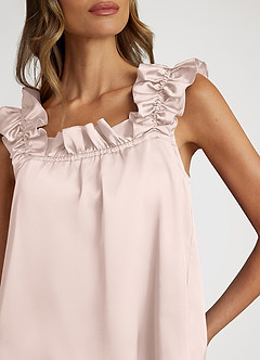 front Satin Convertible Ruffle Strap Pajama Set
