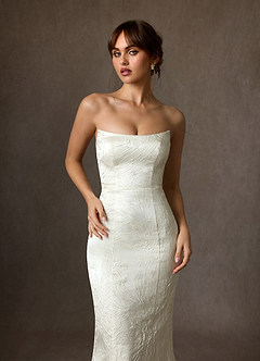 Azazie Serephina Wedding Dresses Antique White Mermaid Strapless Floral Jacquard Dress image5