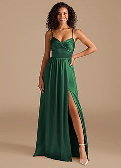 Azazie Zeya Robes de demoiselle d'honneur Robe Trapèze en Satiné métallisé Plissée Vert Foncé image7