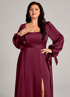 Azazie Leonia Jurken voor bruidsmeisjes Jurk van Stretch Satijn met A-Lijn Lange mouw Moerbei image9