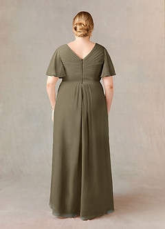 Azazie Morning Glory vestidos de madre de la novia Vestido de Verde Sauce de Gasa de Corte en A con Cuello en V fruncido image6