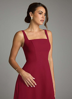 Azazie Debra Bridesmaid Dresses Burgundy A-Line with Pockets Chiffon Convertible Dress image3