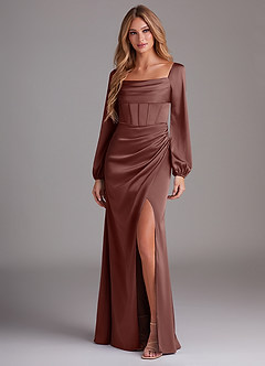 Azazie Charissa Bridesmaid Dresses Espresso Sheath Long Sleeve Stretch Satin Dress image4