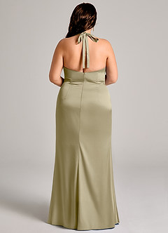 Azazie Valerie Jurken voor bruidsmeisjes Jurk van Stretch Satijn met Zeemeermin Geplooid Mosgroen image12