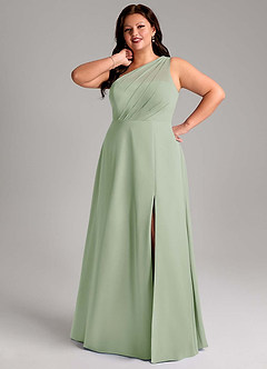 Azazie Phaedra Bridesmaid Dresses Dusty Sage A-Line One Shoulder Chiffon Dress image13