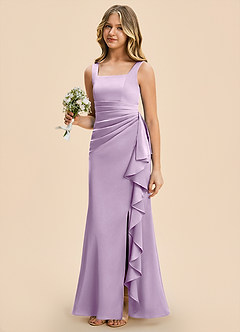Azazie Adrienne Junior Frosted Lilac Sheath Pleated Stretch Satin Dress image1