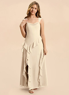 Azazie Sloane Junior Champagne A-Line Sweetheart Neckline Chiffon Dress image6