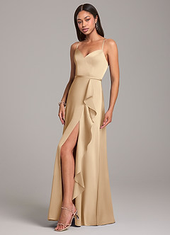 Azazie Naeem Bridesmaid Dresses Champagne A-Line Stretch Satin Dress image3