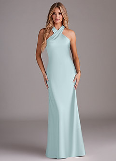 Azazie Doretta Robes de demoiselle d'honneur Robe Sirène en Satin extensible Plissée Brume image1