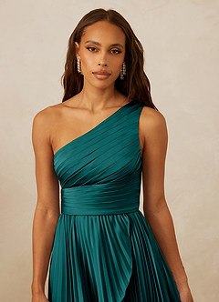 Christian Siriano Bridal for Azazie 1008 Bridesmaid Dresses Peacock A-Line One Shoulder Stretch Satin Dress image8