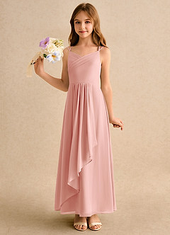 Azazie Zaida Girls Formal 플라워 걸 드레스 A라인 플리츠 쉬폰 발목 길이 드레스 image6