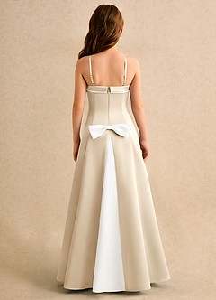 Azazie Izel Girls Formal Flower Girl Dresses Ivory Champagne A-Line Pleated Matte Satin Dress image7