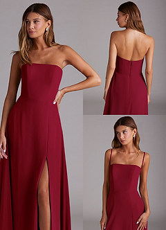 Azazie Wren Bridesmaid Dresses Burgundy A-Line Side Slit Chiffon Convertible Dress image9