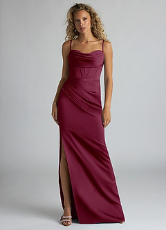 Azazie Mai Bridesmaid Dresses Mulberry Sheath Pleated Stretch Satin Dress image1