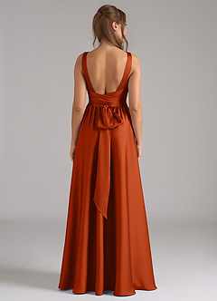 Azazie Kora Bridesmaid Dresses Burnt Orange A-Line Pleated Stretch Satin Dress image5