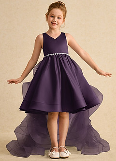 Azazie Julietta Flower Girl Dresses Plum Ball-Gown Convertible Tulle Dress image2