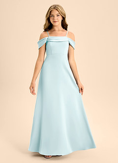 Azazie Anselie Junior Robe Trapèze en Satin extensible Épaule décolletée Verre De Mer image7