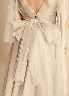 Azazie Dori Robe Demoiselle D'honneur Fillette Robe Trapèze en Tulle Rayé Champagne image7