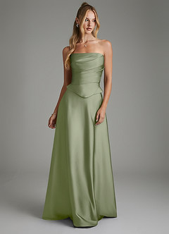 Azazie Amina Bridesmaid Dresses Pistachio A-Line Corset Stretch Satin Dress image5