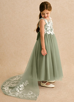 Azazie Mixie Robe Demoiselle D'honneur Fillette Robe Princesse en Dentelle Pistache image3