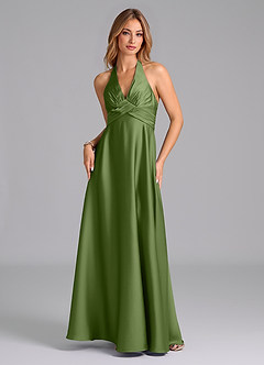 Azazie Tessie Bridesmaid Dresses Juniper A-Line Pleated Stretch Satin Dress image6