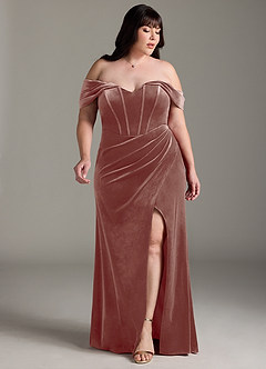 Azazie Jas Bridesmaid Dresses Rustic Rose Sheath Off-The-Shoulder Corset Velvet Convertible Dress image11