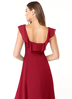 Azazie Jinny Bridesmaid Dresses Scarlet A-Line Square Neckline Ruched Chiffon Dress image6
