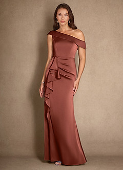 Azazie Hamptons Mother of the Bride Dresses Auburn A-Line Pleated Stretch Satin Dress image4