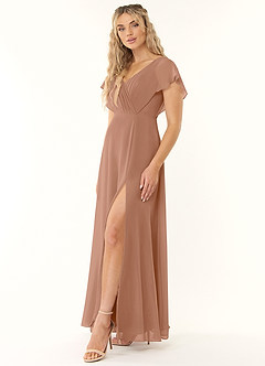 Azazie Rylee Robes de demoiselle d'honneur Robe Trapèze en Mousseline de soie Plissée Champagne Rosé image3