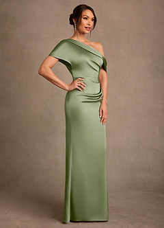 Azazie Rutha Mother of the Bride Dresses Pistachio Sheath One Shoulder Stretch Satin Dress image3
