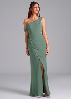 Azazie Madelyn Bridesmaid Dresses Eucalyptus Mermaid Off the Shoulder Chiffon Convertible Dress image1