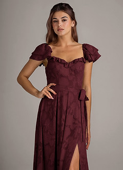Azazie Aricella Bridesmaid Dresses Cabernet A-Line Corset Floral Burnout Dress image6